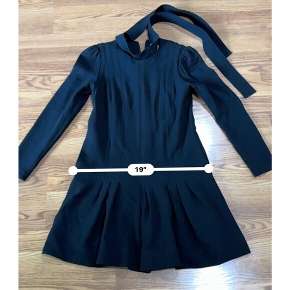 Lela Rose classy black long sleeve wool blend flounced hem tunic dress size 0 - Picture 10 of 16